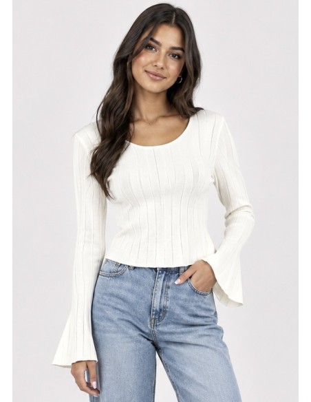 T-Shirt Manches Évasées Blanc Femme | Zerda