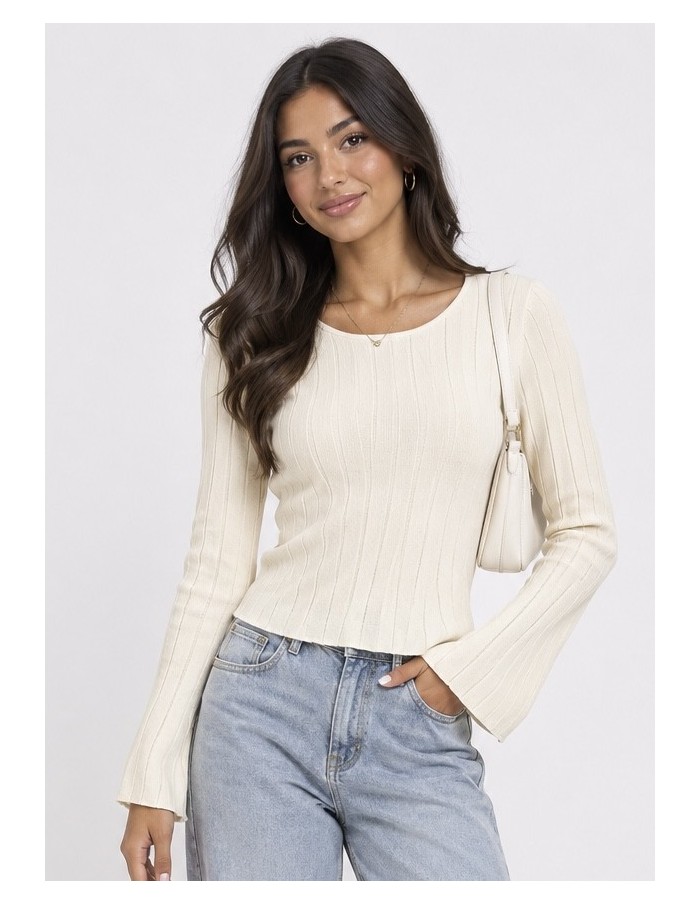 T-Shirt Manches Évasées Beige Femme | Zerda