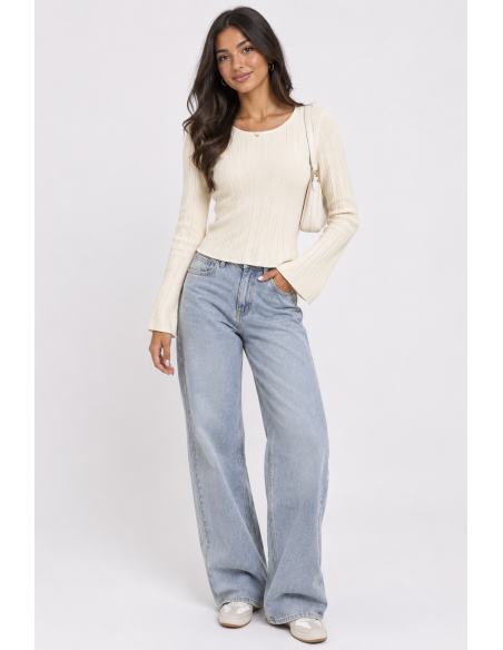 T-Shirt Manches Évasées Beige Femme | Zerda
