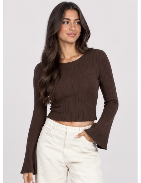T-Shirt Manches Évasées Marron Femme | Zerda