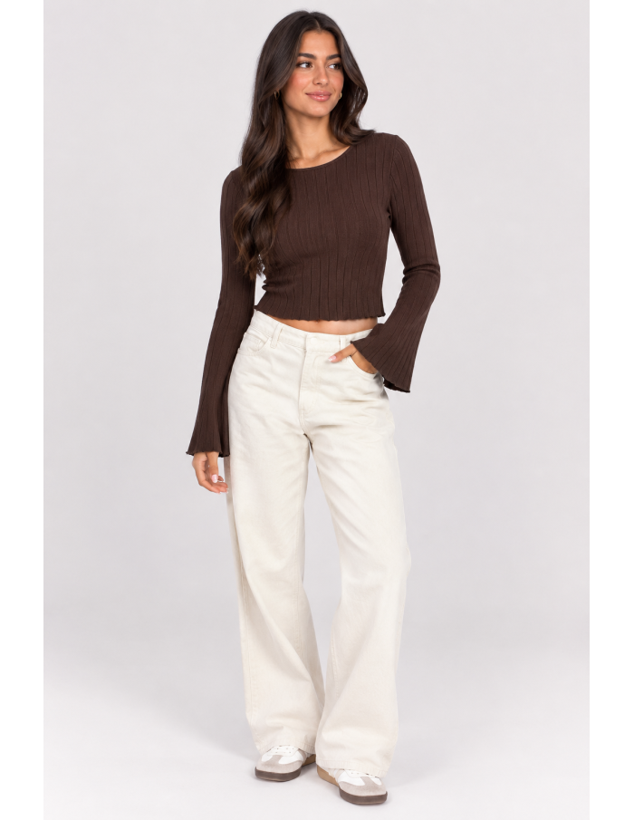 T-Shirt Manches Évasées Marron Femme | Zerda