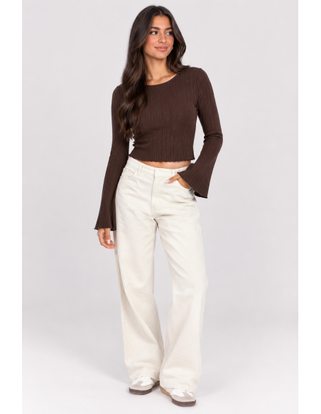 T-Shirt Manches Évasées Marron Femme | Zerda