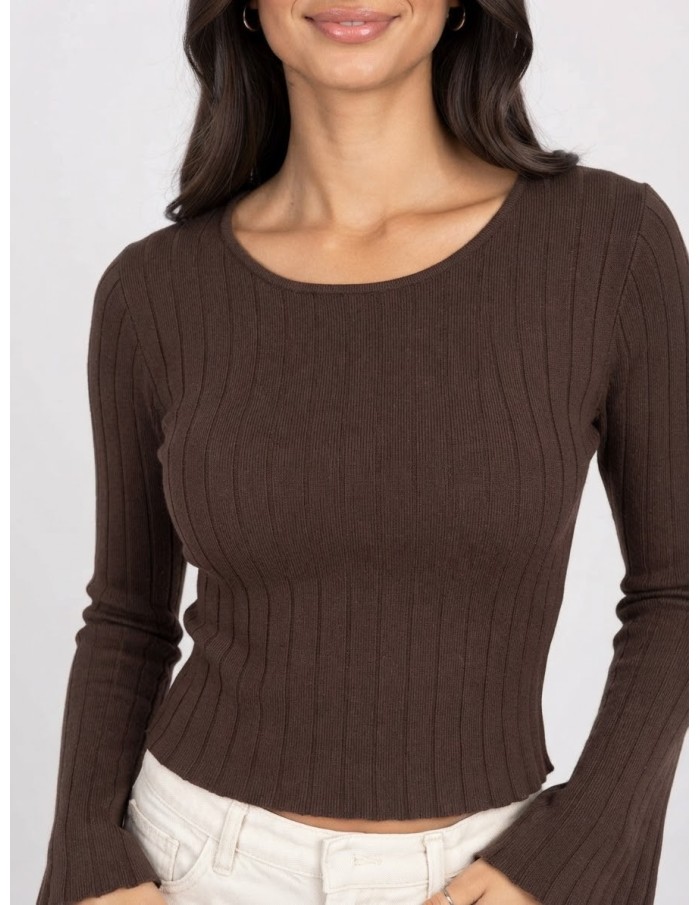 T-Shirt Manches Évasées Marron Femme | Zerda