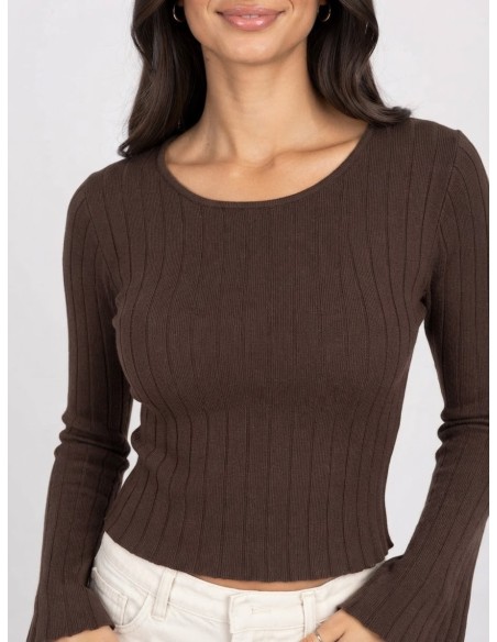 T-Shirt Manches Évasées Marron Femme | Zerda