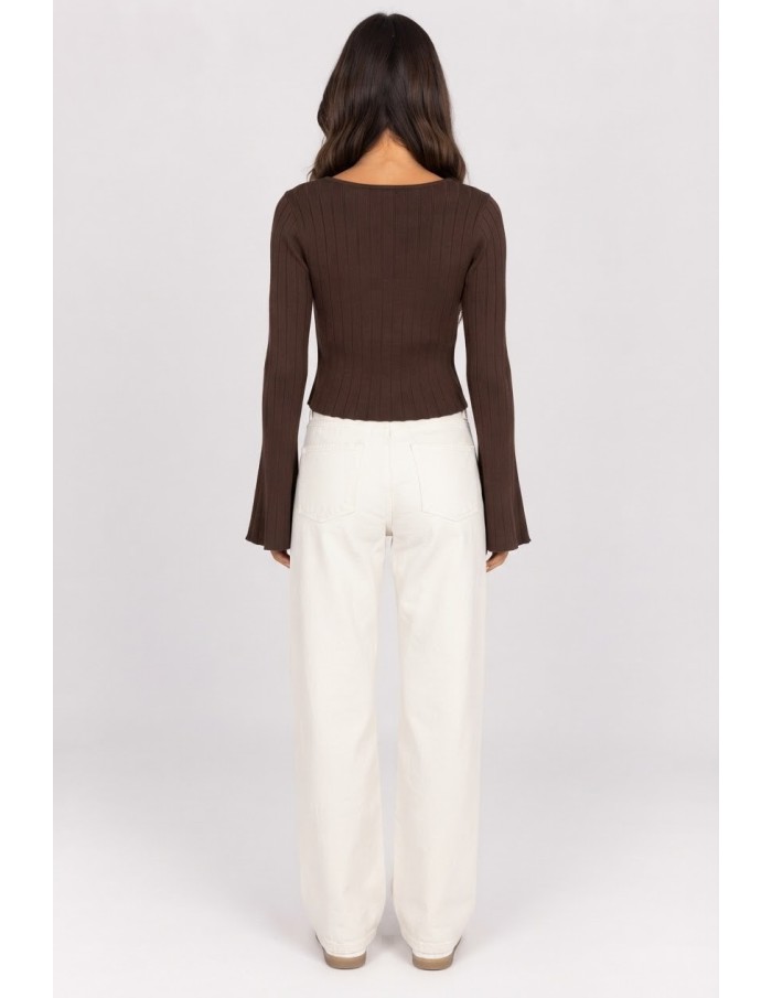 T-Shirt Manches Évasées Marron Femme | Zerda
