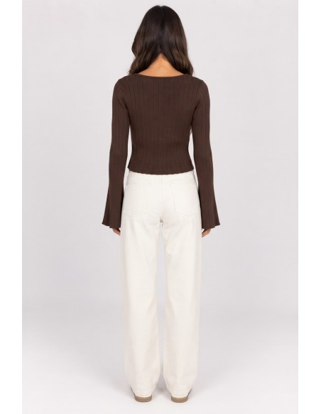 T-Shirt Manches Évasées Marron Femme | Zerda