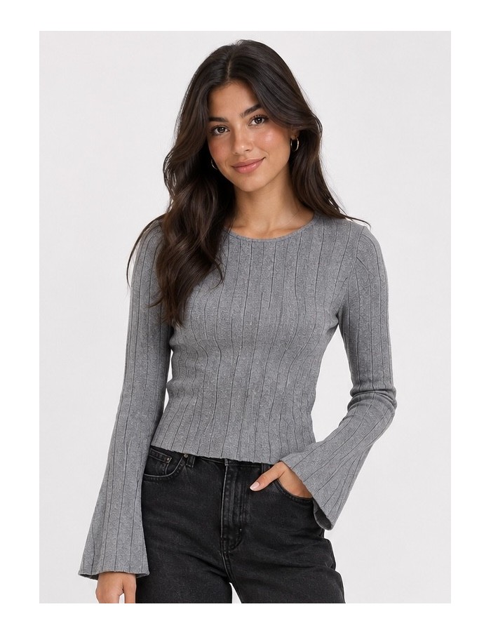 T-Shirt Manches Évasées Gris Femme | Zerda