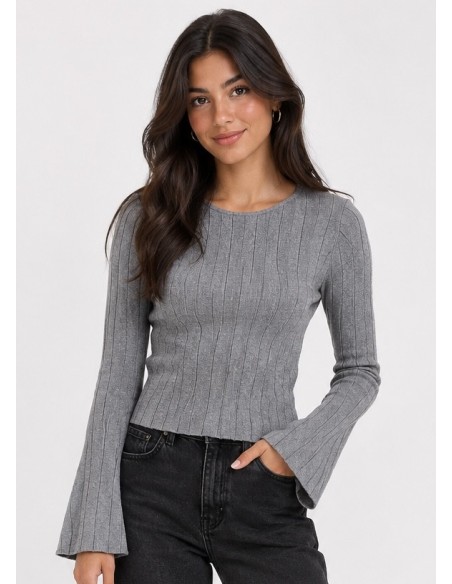 T-Shirt Manches Évasées Gris Femme | Zerda