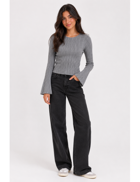 T-Shirt Manches Évasées Gris Femme | Zerda