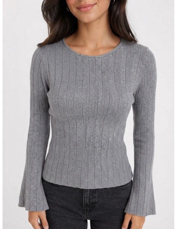 T-Shirt Manches Évasées Gris Femme | Zerda