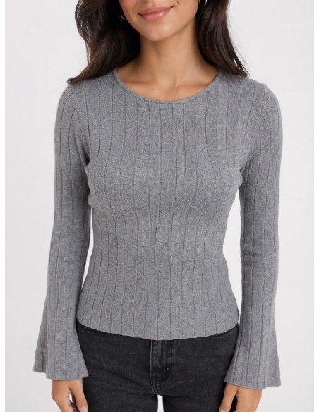 T-Shirt Manches Évasées Gris Femme | Zerda
