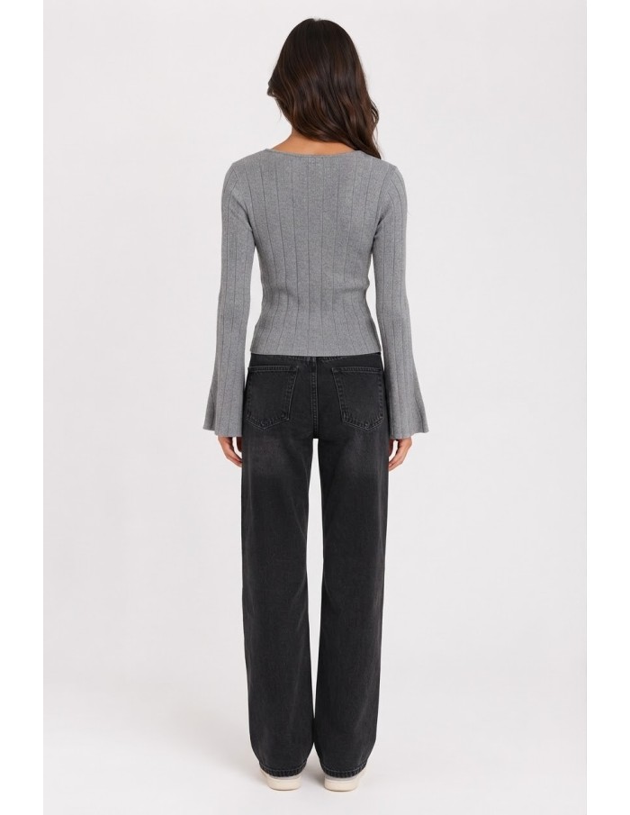 T-Shirt Manches Évasées Gris Femme | Zerda