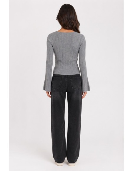 T-Shirt Manches Évasées Gris Femme | Zerda