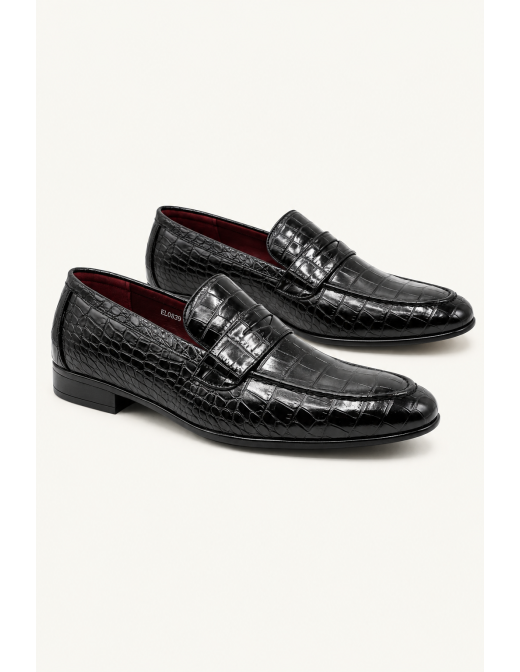 Mocassin Croco Noir Homme Similicuir | Zerda