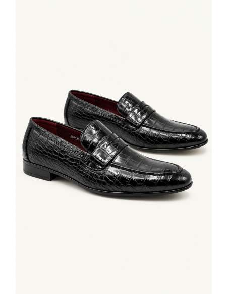 Mocassin Croco Noir Homme Similicuir | Zerda