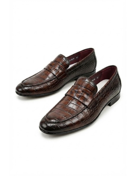 Mocassin Croco Marron Homme Similicuir | Zerda