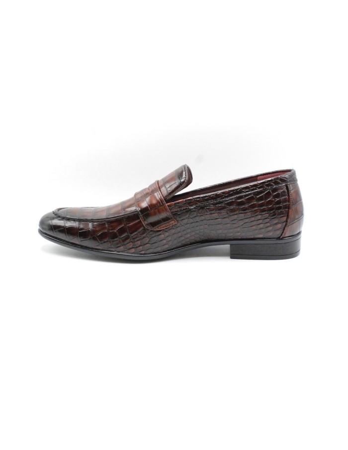 Mocassin Croco Marron Homme Similicuir | Zerda