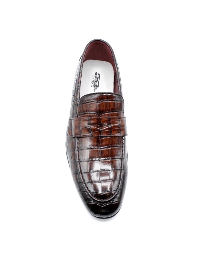 Mocassin Croco Marron Homme Similicuir | Zerda