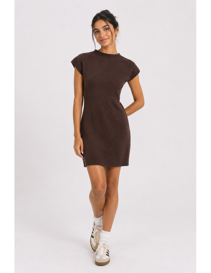 Robe Courte Maille Chocolat Femme | Zerda