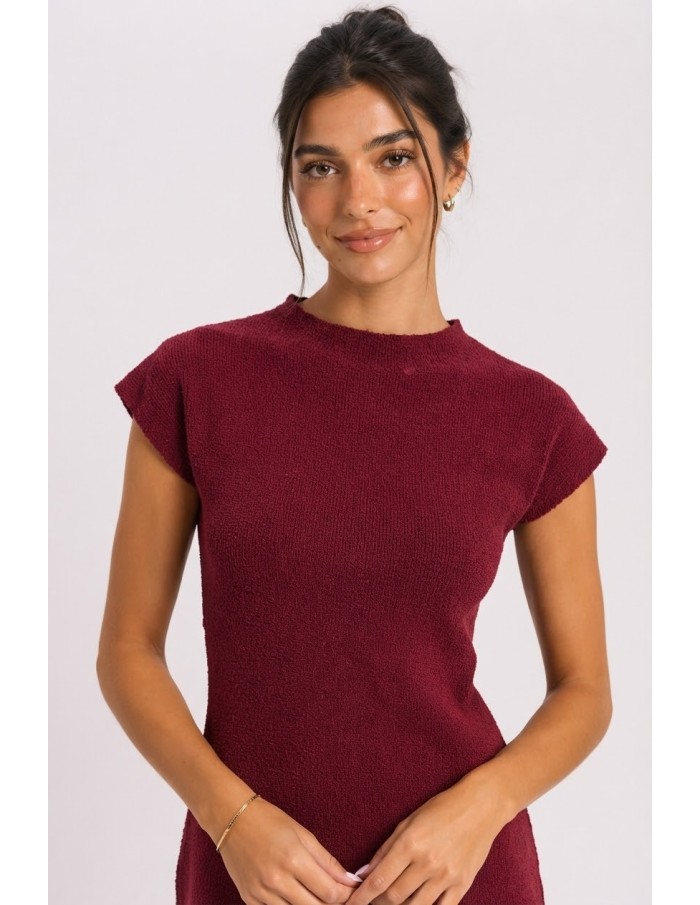 Robe Courte Maille Bordeaux Femme | Zerda