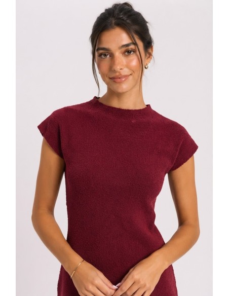 Robe Courte Maille Bordeaux Femme | Zerda
