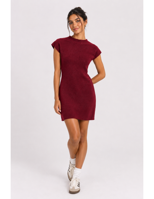 Robe Courte Maille Bordeaux Femme | Zerda
