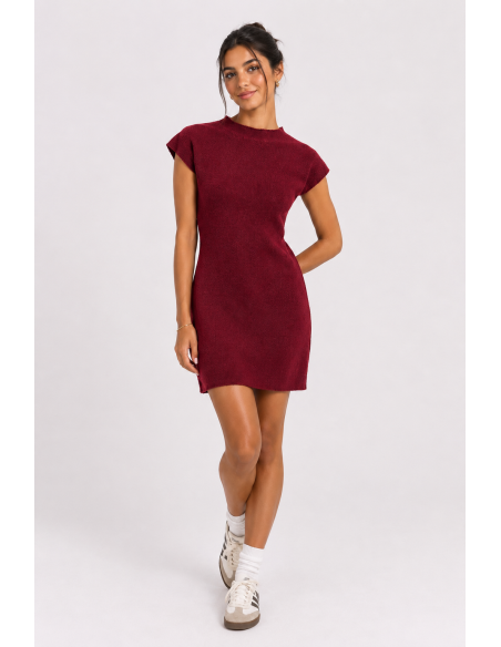 Robe Courte Maille Bordeaux Femme | Zerda