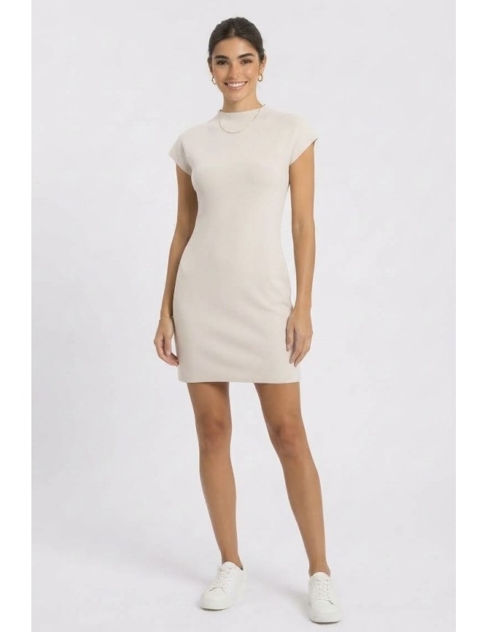 Robe Courte Maille Beige Femme | Zerda