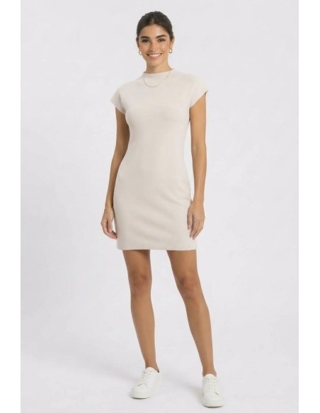 Robe Courte Maille Beige Femme | Zerda