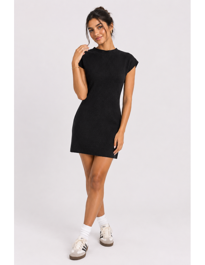 Robe Courte Maille Noire Femme | Zerda