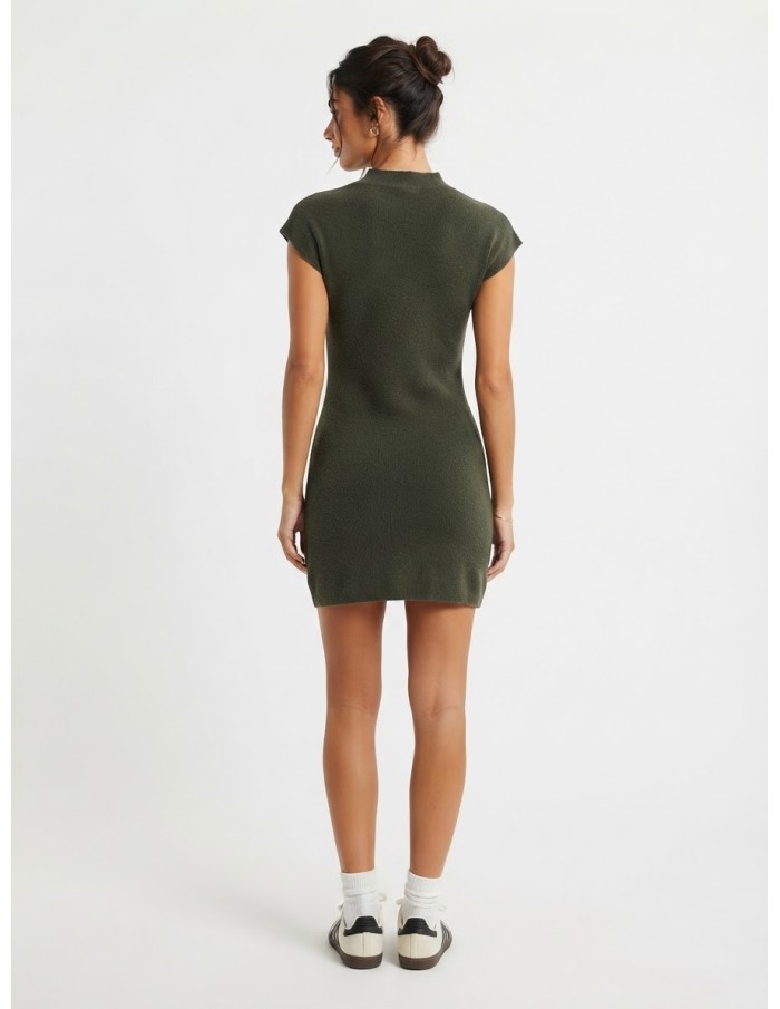 Robe Courte Maille Kaki Femme | Zerda