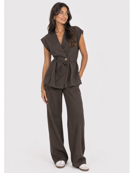 Ensemble Gilet Pantalon Taupe Femme | Zerda
