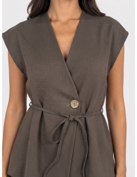 Ensemble Gilet Pantalon Taupe Femme | Zerda