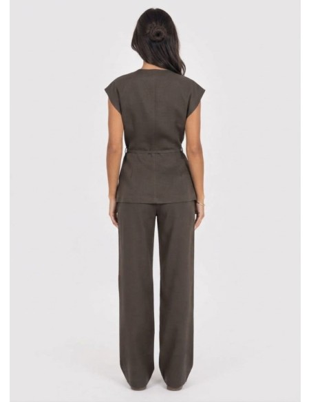 Ensemble Gilet Pantalon Taupe Femme | Zerda
