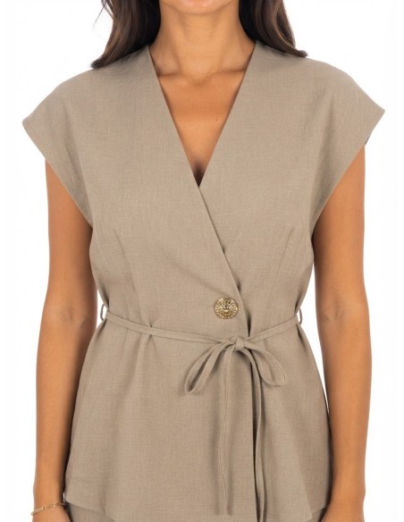 Ensemble Gilet Pantalon Beige Femme | Zerda