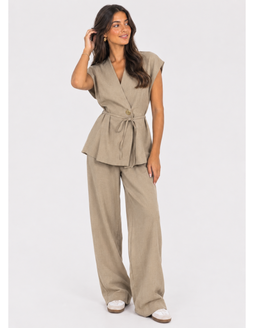 Ensemble Gilet Pantalon Beige Femme | Zerda