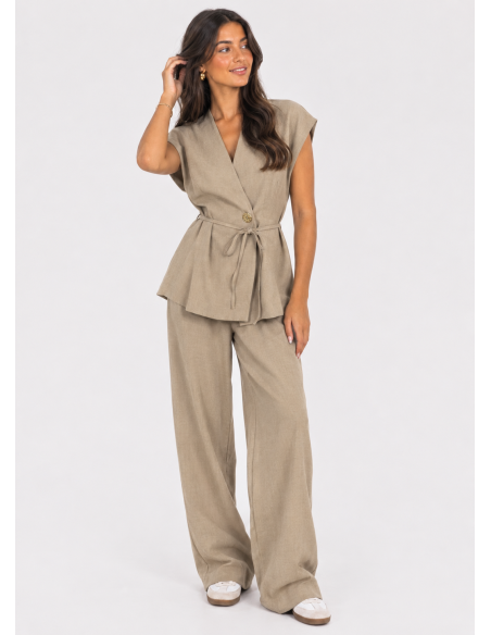 Ensemble Gilet Pantalon Beige Femme | Zerda