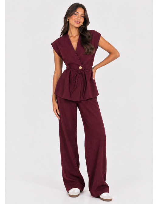Ensemble Gilet Pantalon Bordeaux Femme | Zerda
