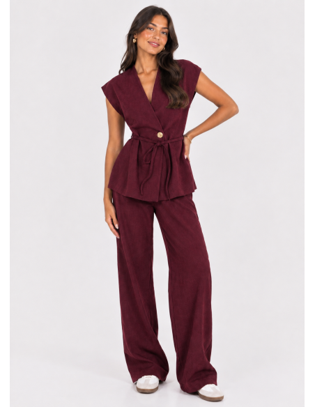 Ensemble Gilet Pantalon Bordeaux Femme | Zerda