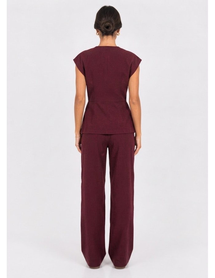 Ensemble Gilet Pantalon Bordeaux Femme | Zerda