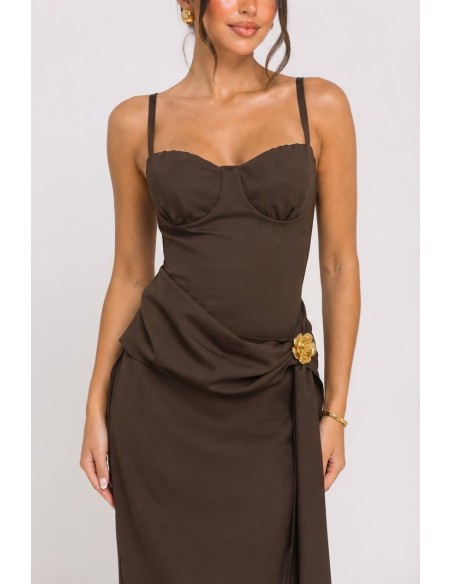 Robe Longue Drapée Marron Femme | Zerda