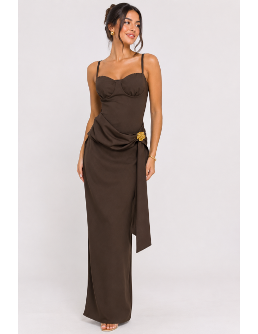 Robe Longue Drapée Marron Femme | Zerda