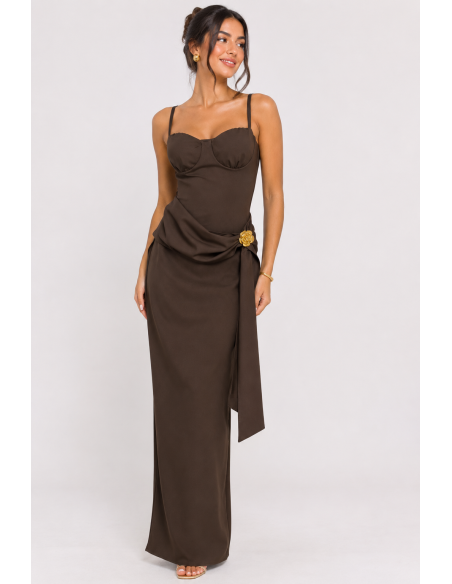 Robe Longue Drapée Marron Femme | Zerda