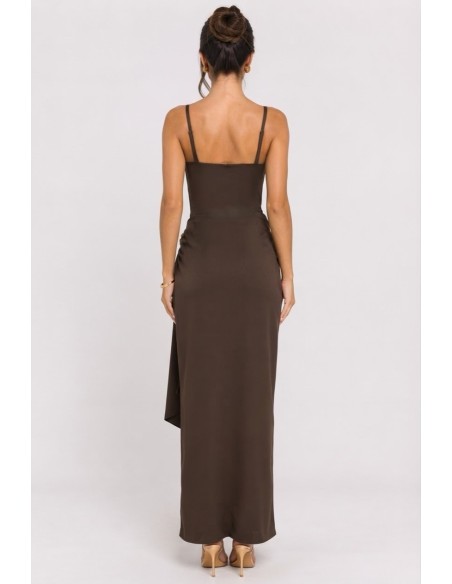 Robe Longue Drapée Marron Femme | Zerda