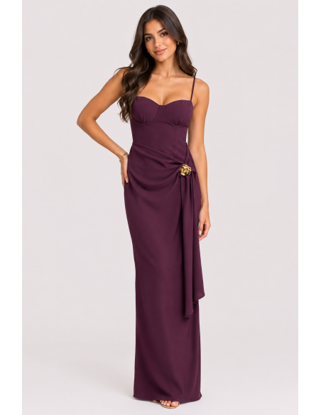 Robe Longue Drapée Prune Femme | Zerda