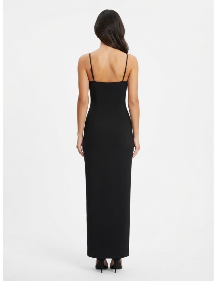 Robe Longue Drapée Noire Femme | Zerda