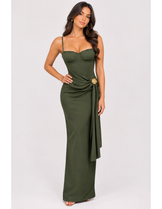 Robe Longue Drapée Kaki Femme | Zerda