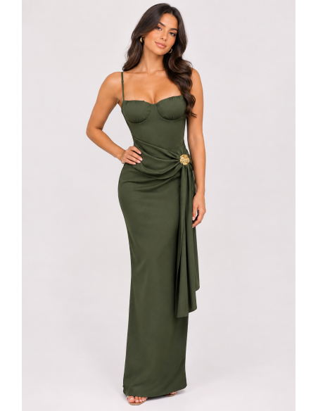 Robe Longue Drapée Kaki Femme | Zerda