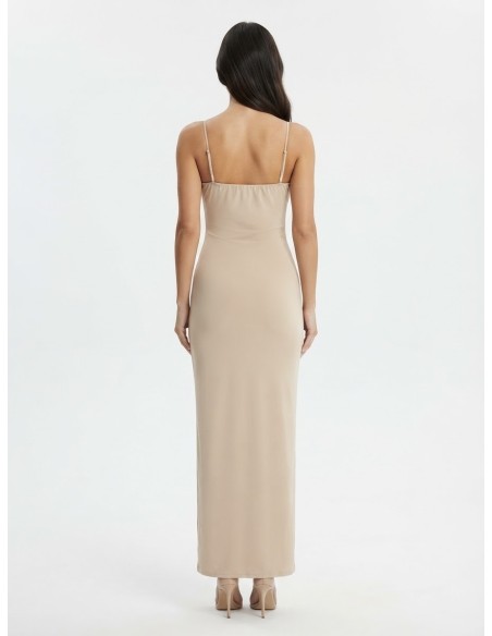 Robe Longue Drapée Beige Femme | Zerda