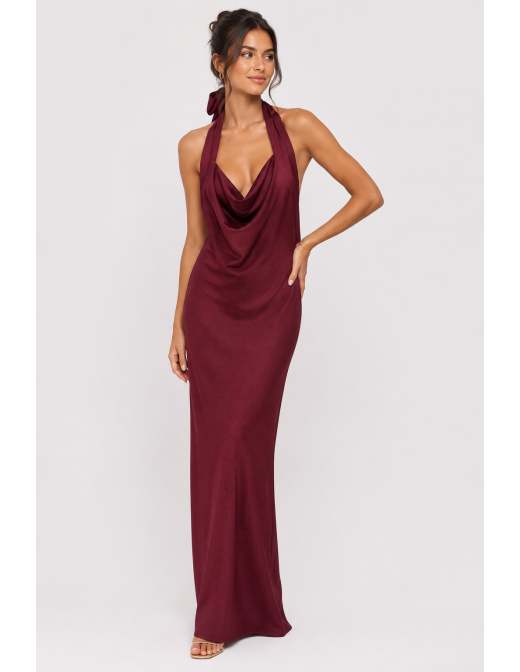Robe Longue Col Pendant Bordeaux Femme | Zerda